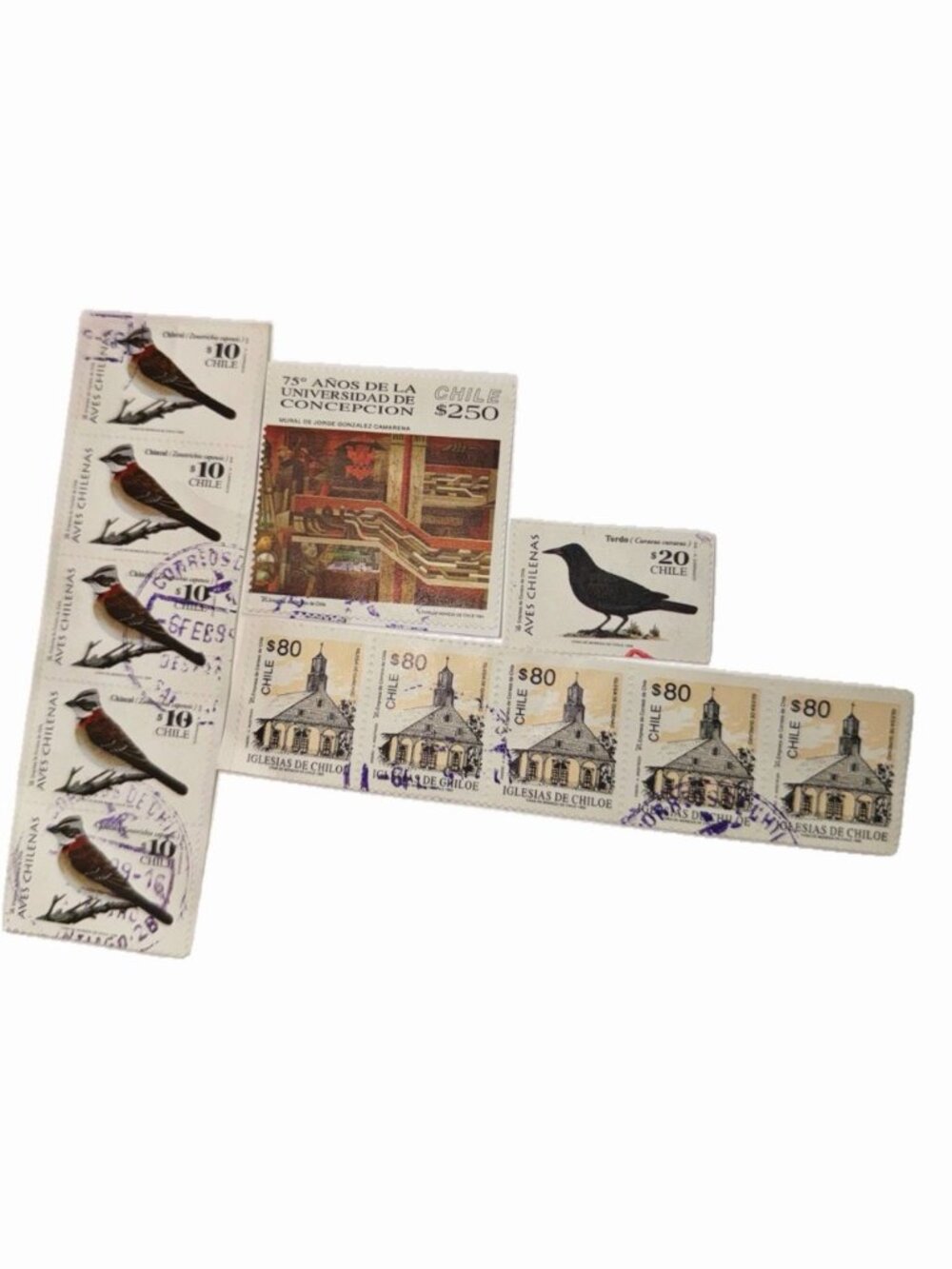 Lot of Used Vintage Chile Postage Stamps